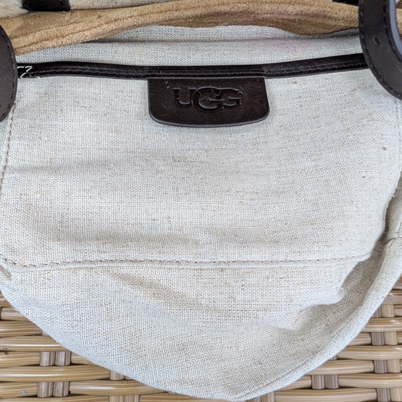Ugg Heritage Brown Cream Leather Cow Suede Shearling Crossbody Bag - Picture 14 of 16